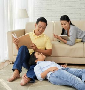 Peaceful evening at cozy living room, parenting education massachusetts