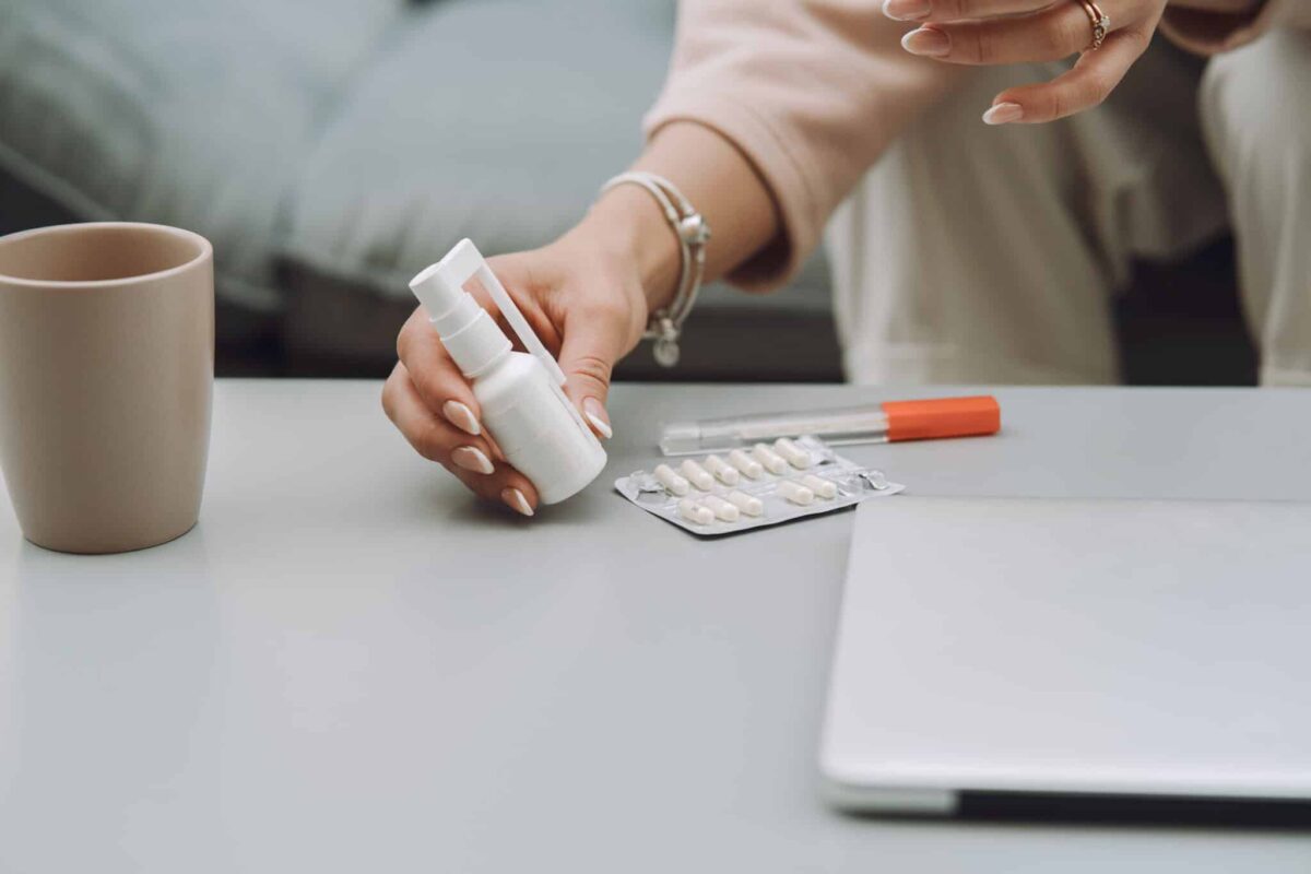 Sick day at home. Cough. Closeup of woman caught cold or flu illness. Portrait Of Unhealthy Girl, psychopharmacology consultation massachusetts