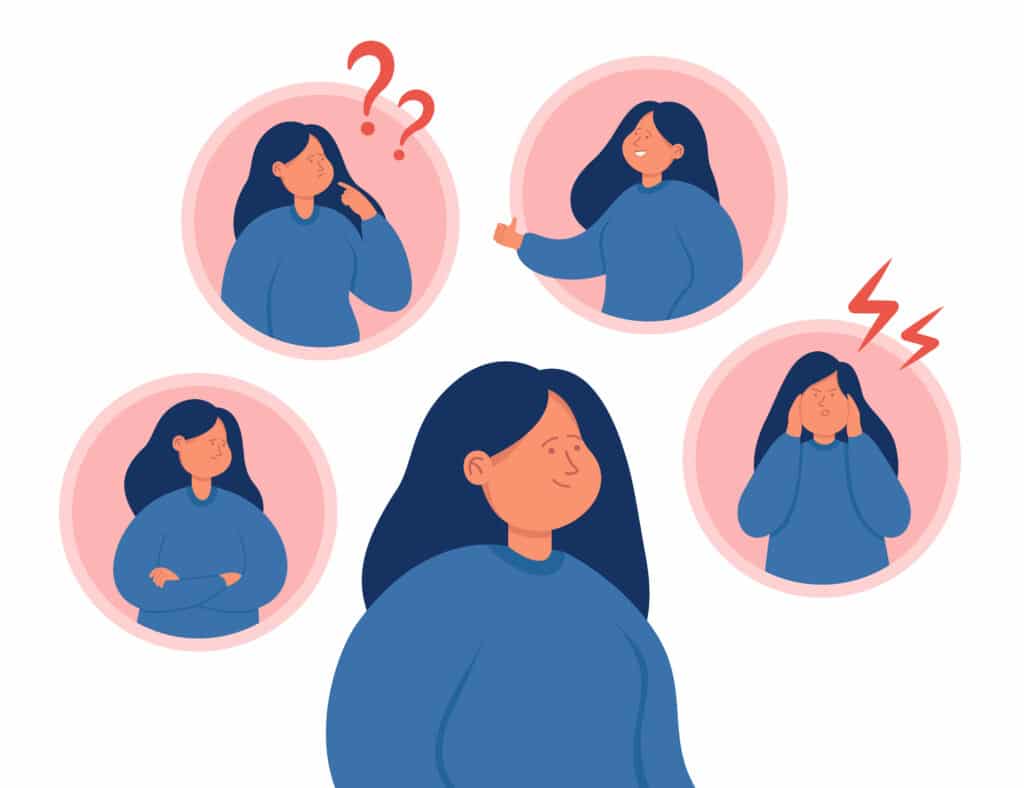 Woman showing shifting emotions from sadness to happiness, illustrating mood disorder psychiatrist Cambridge Street and Staniford Street Boston care