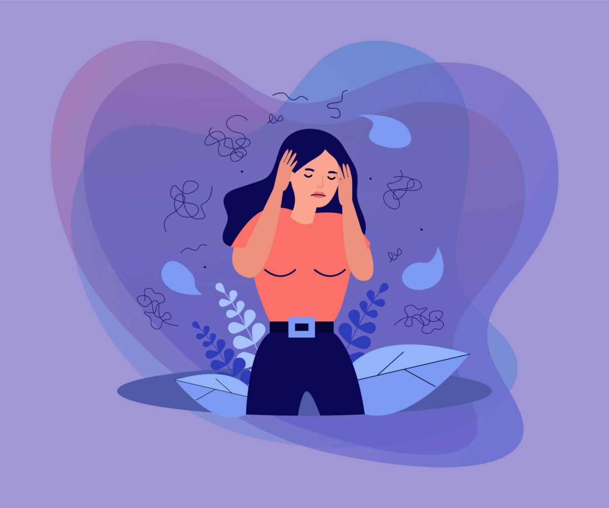 Woman feeling overwhelmed and anxious during psychiatric follow-up for anxiety treatment